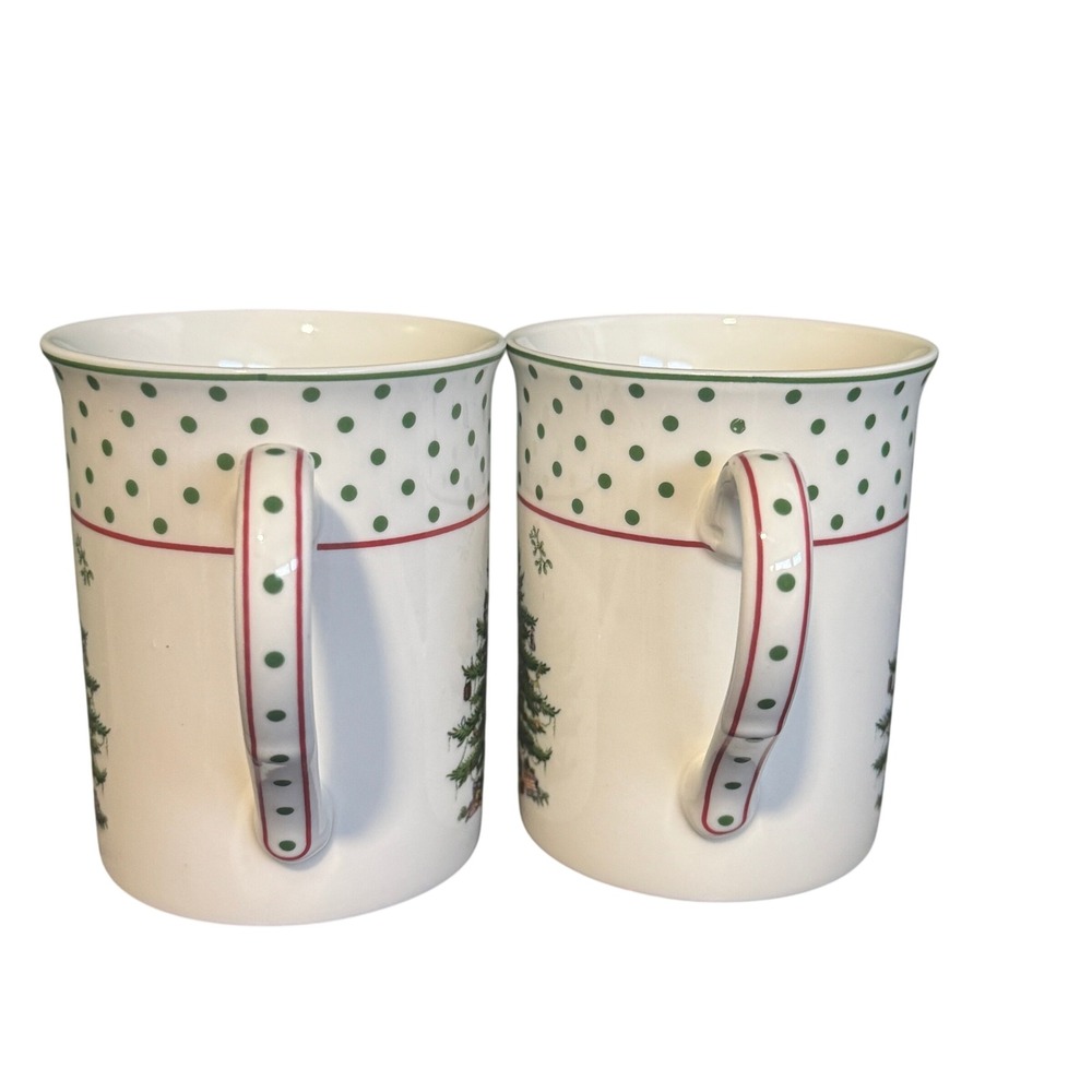 Spode Christmas Tree Polka Dot Mug Set of 2 Ceramic Coffee Tea Cups T2403 - Picture 3 of 6